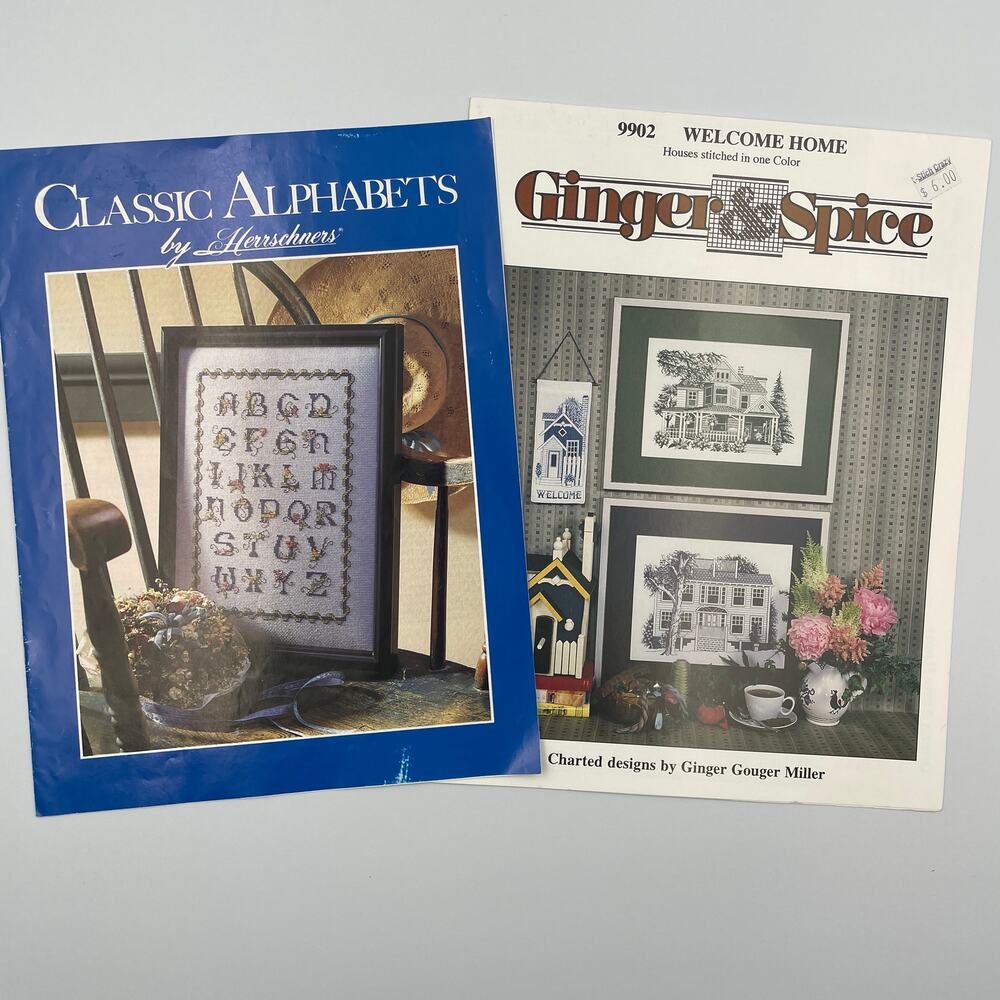 Lot of 2 Cross Stitch Patterns Many Alphabets & Homes Craft Ginger Spice
